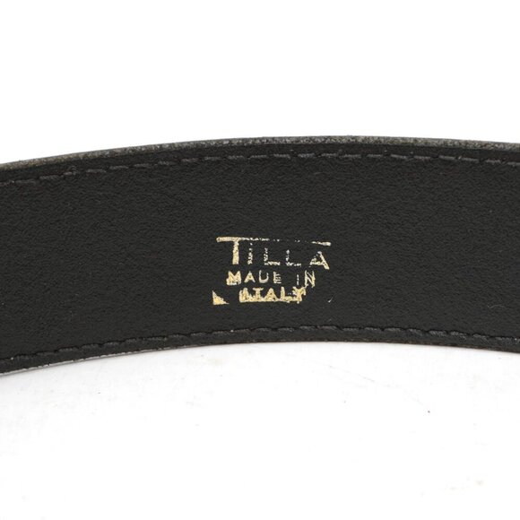 Vintage TILLA Leather Belt White Gold Studded Claw Pin Buckle Italy 80s Retro - Picture 5 of 11